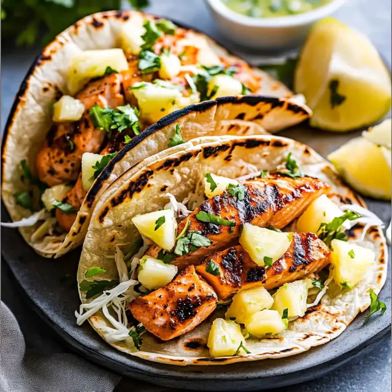 Chipotle Honey Salmon Tacos with Pineapple Salsa