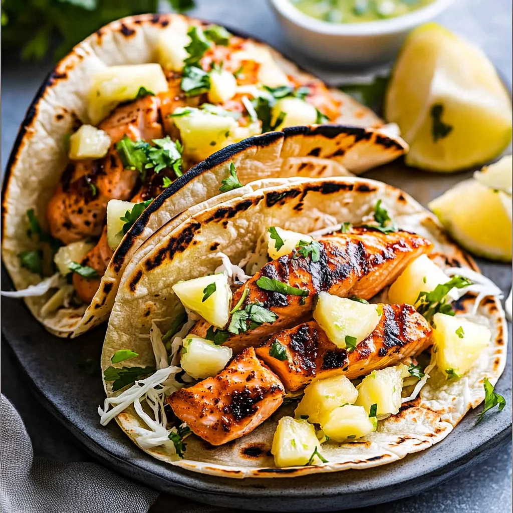 Chipotle Honey Salmon Tacos with Pineapple Salsa