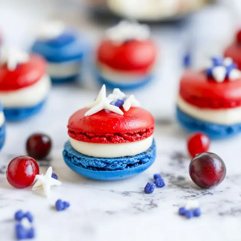 Red, White, & Blue Cherry Cheesecake Macarons
